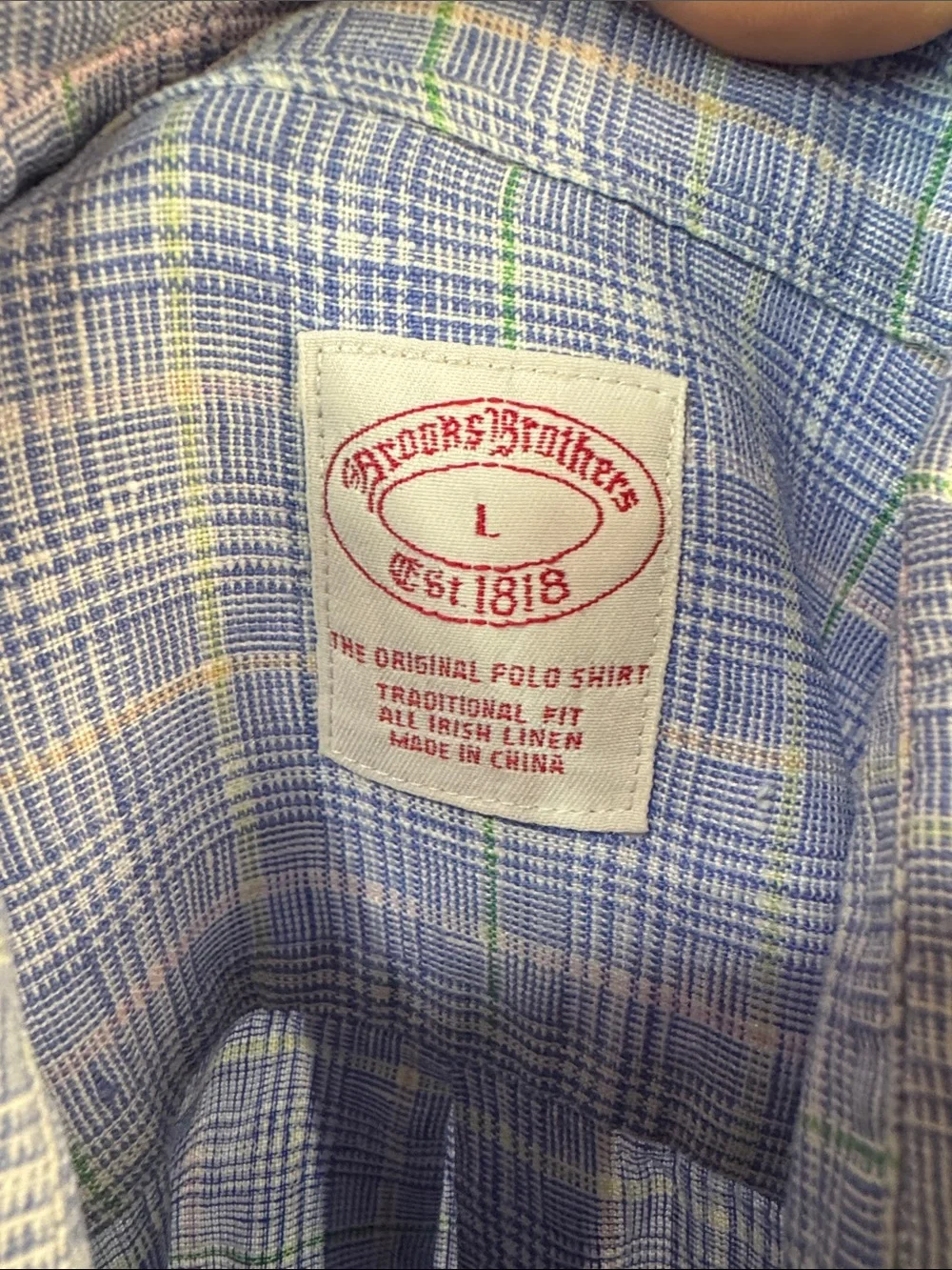 Brooks Brothers LS Irish Linen Plaid button down shirt Size L Large